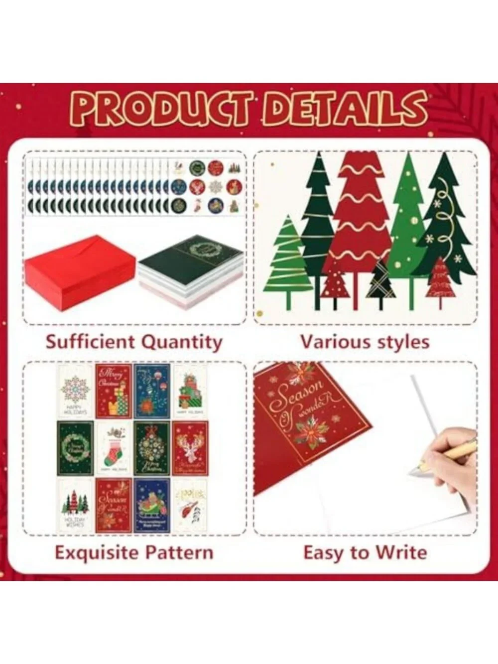 240 Christmas Cards with Envelopes & Stickers - Festive Gold Foil, 12 Designs